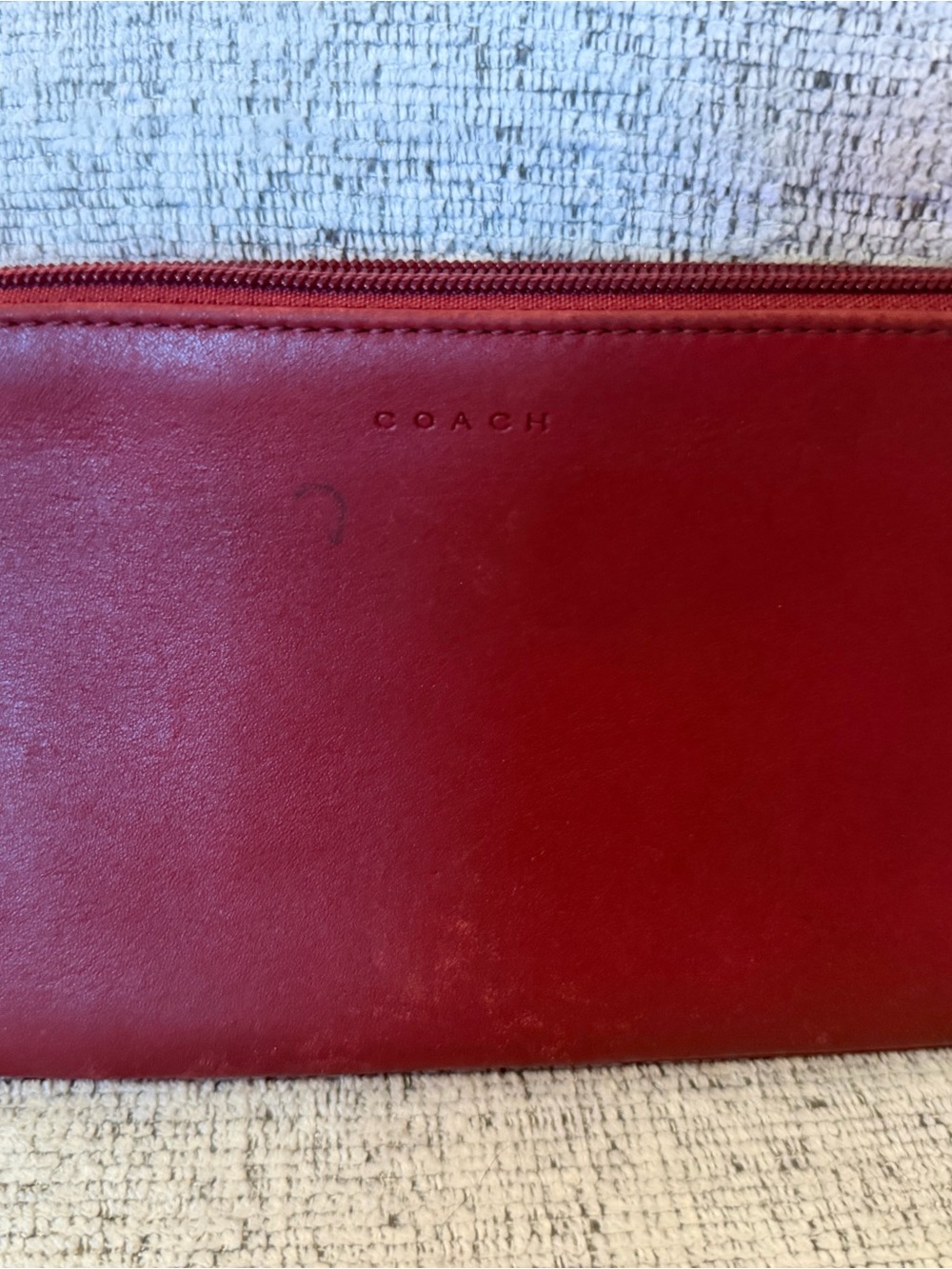 Coach Vintage Red Smooth Leather Zip Pouch with Metal tag 8x4.5 Bullseye creed - Picture 3 of 9